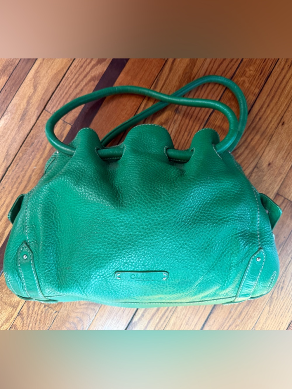 Vintage Cole Haan Green Pebbled Leather Shoulder Bag.